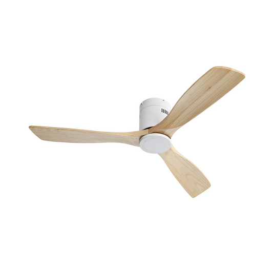 52" Natural Wood Ceiling Fan with 3 Wood Solid Blades, Reversible DC Motor, Remote Control for Living Room