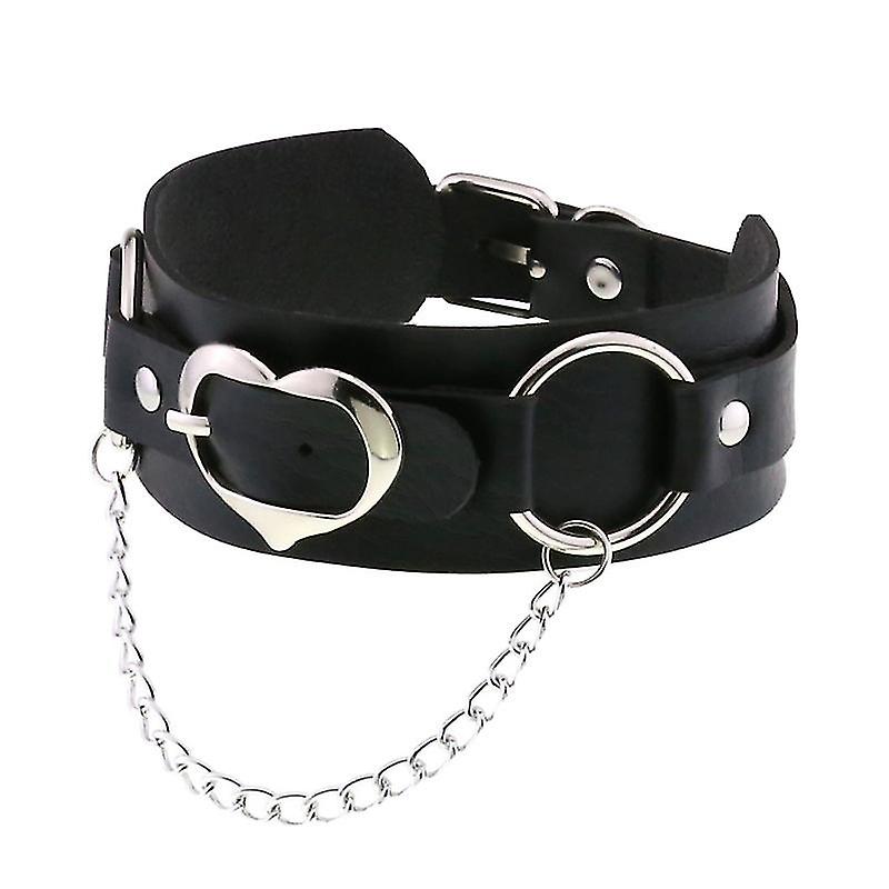 (Y)1pc Punk Pu Leather Collar Necklace Women Neck Chain Fashion Jewelry (black)