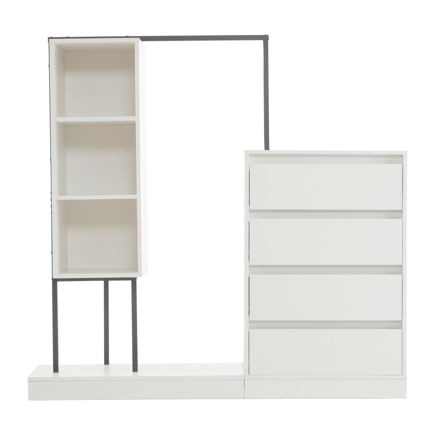 White Drawer Cabinet- Wardrobe Set - Modern Storage Solutions with Clothes Rail, W140/W40/H135 cm