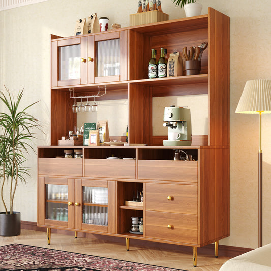 Restaurant Tall Cabinet with Changhong Glass Door, Wine Glass Rack, and Multi-Layer Storage (145x39x171cm)