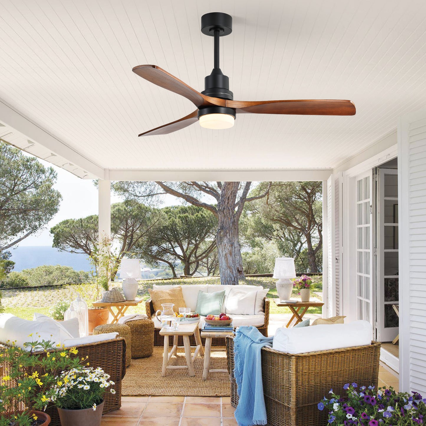 52" Ceiling Fan with Light, 6-Speed Remote Control, Reversible & Energy-Saving DC Motor