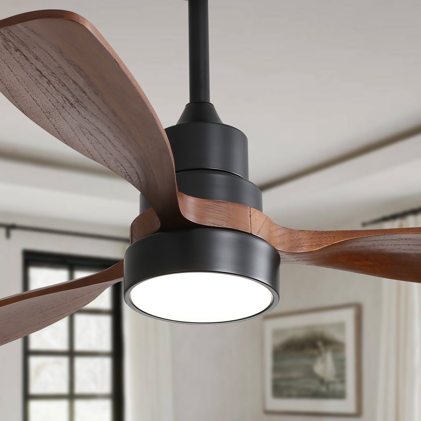 48" Wood Ceiling Fan with 3 Solid Wood Blades, Reversible DC Motor & Remote Control for Living Room