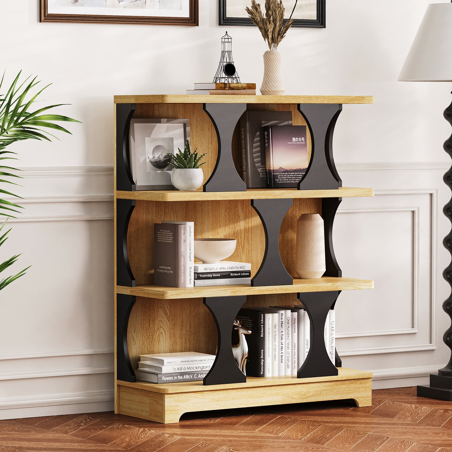 Modern Hollow Design Bookshelf - Space-Saving, Wood, W80xW30xH100