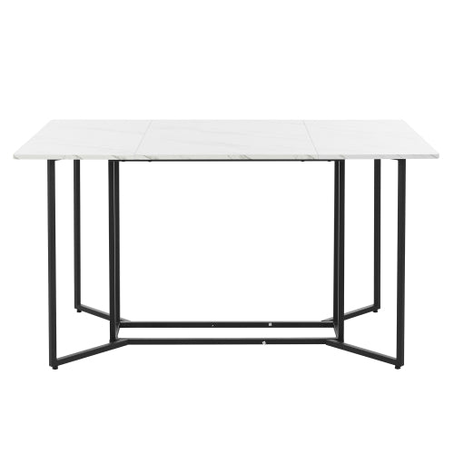 Unique Metal Frame Dining Table-Modern Marble Pattern, Adjustable Feet, White Black for Dining Living Rooms