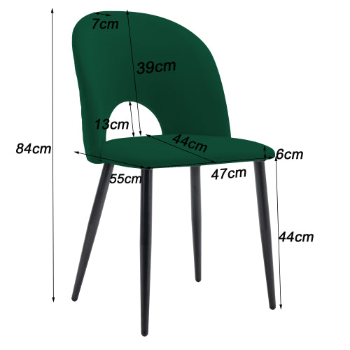 (p)Dining Chair (2 pcs), Upholstered Chair Design Chair with Backrest,Velvet Seat Metal Frame,Adjustable Feet,Diamond Pattern on the Back,Green