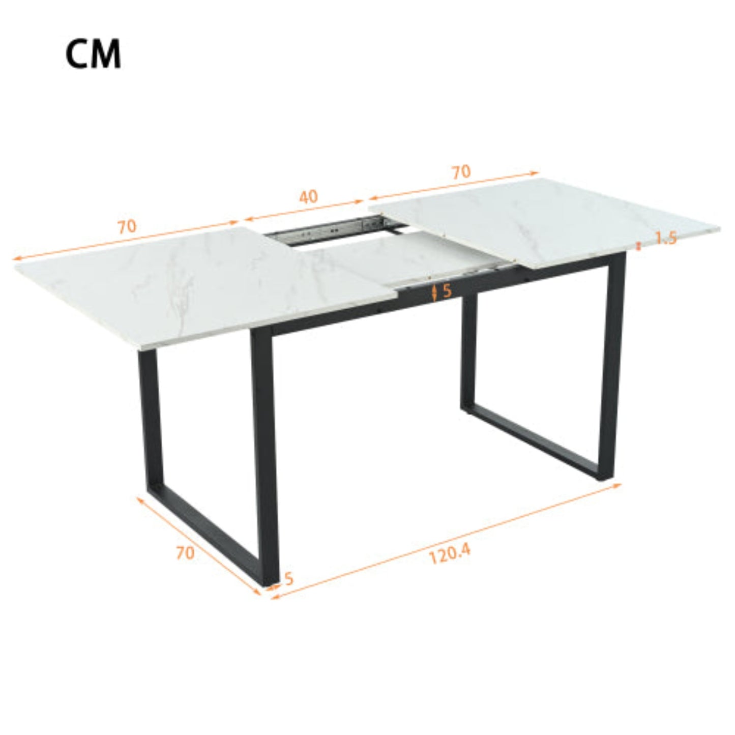 Modern White Extendable Dining Table-Marble Pattern, Metal Legs, Storage 140/180x80x75cm