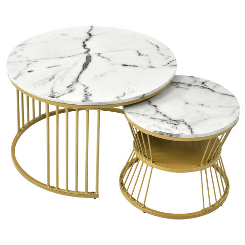 Modern Nesting Coffee Tables-Marble Veneer, Golden Frame, Versatile Side Tables-Set of 2