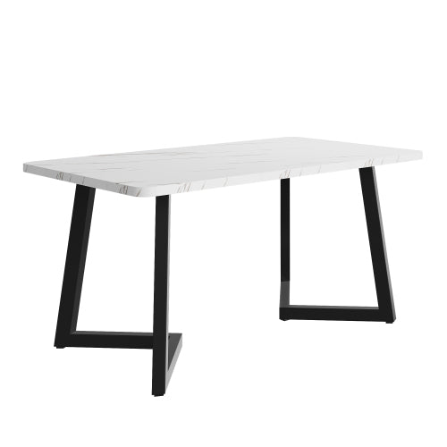 (p)Chic Dining Table-Black White Marble Pattern, Metal Frame, Ideal for Modern Dining  Living Rooms