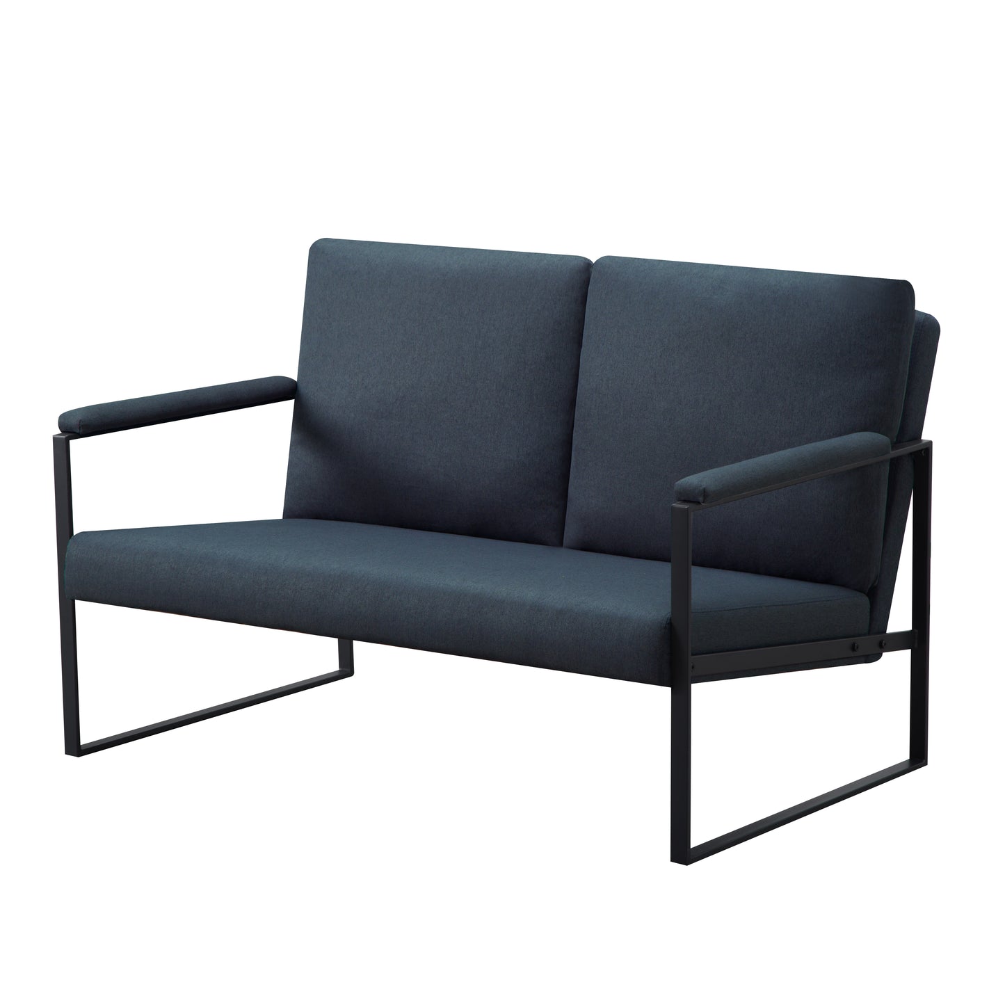 A simple - optimized double - seater sofa with a metal frame.