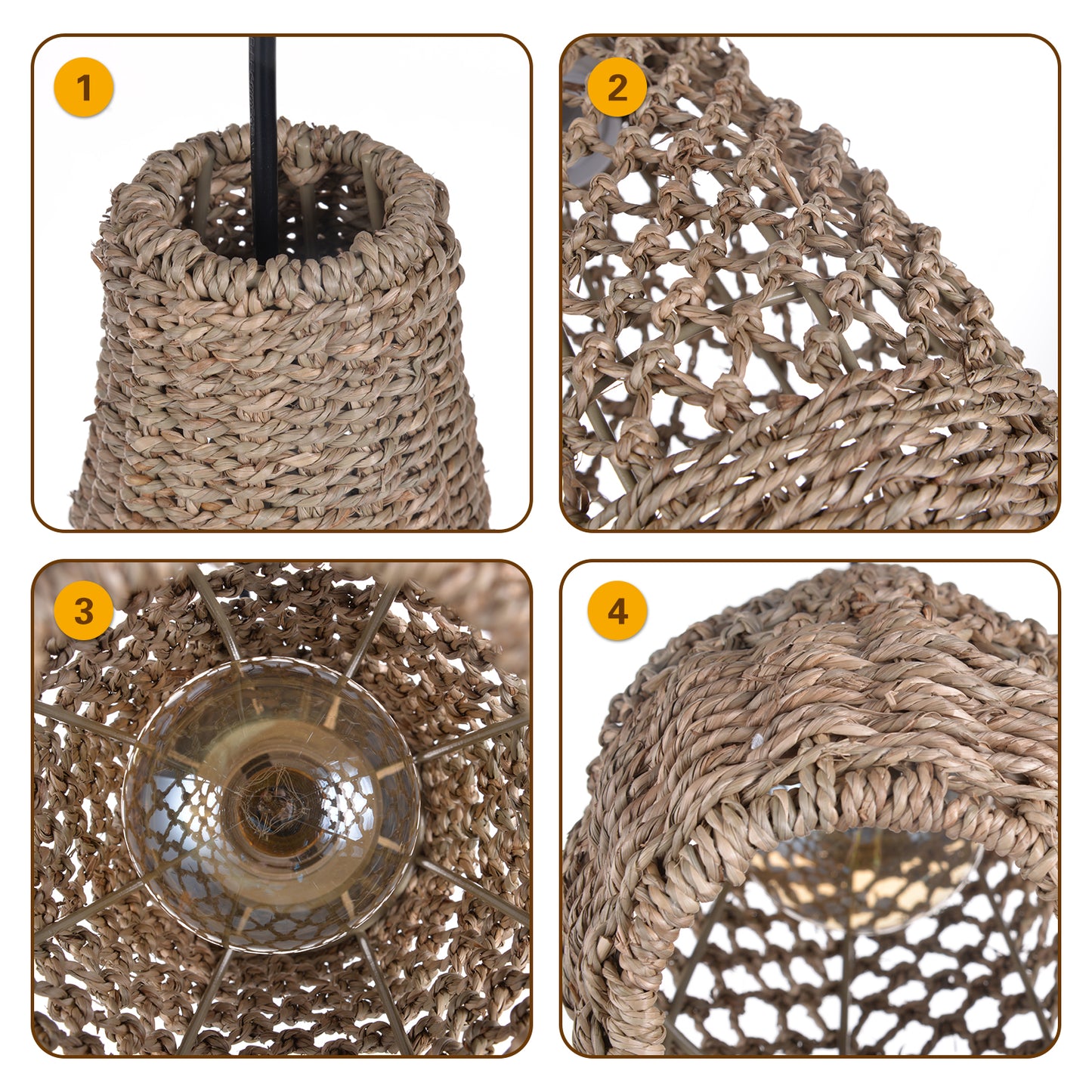 (Z)ARTURESTHOME Handmade Rattan Chandelier Bohemian Style Natural Fibre Chandelier Ceiling Light Fixture