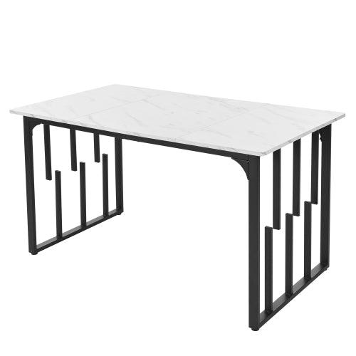 (p)Chic Marble Dining Table-Unique Metal Frame, Adjustable Feet, White Black for Dining Living Rooms