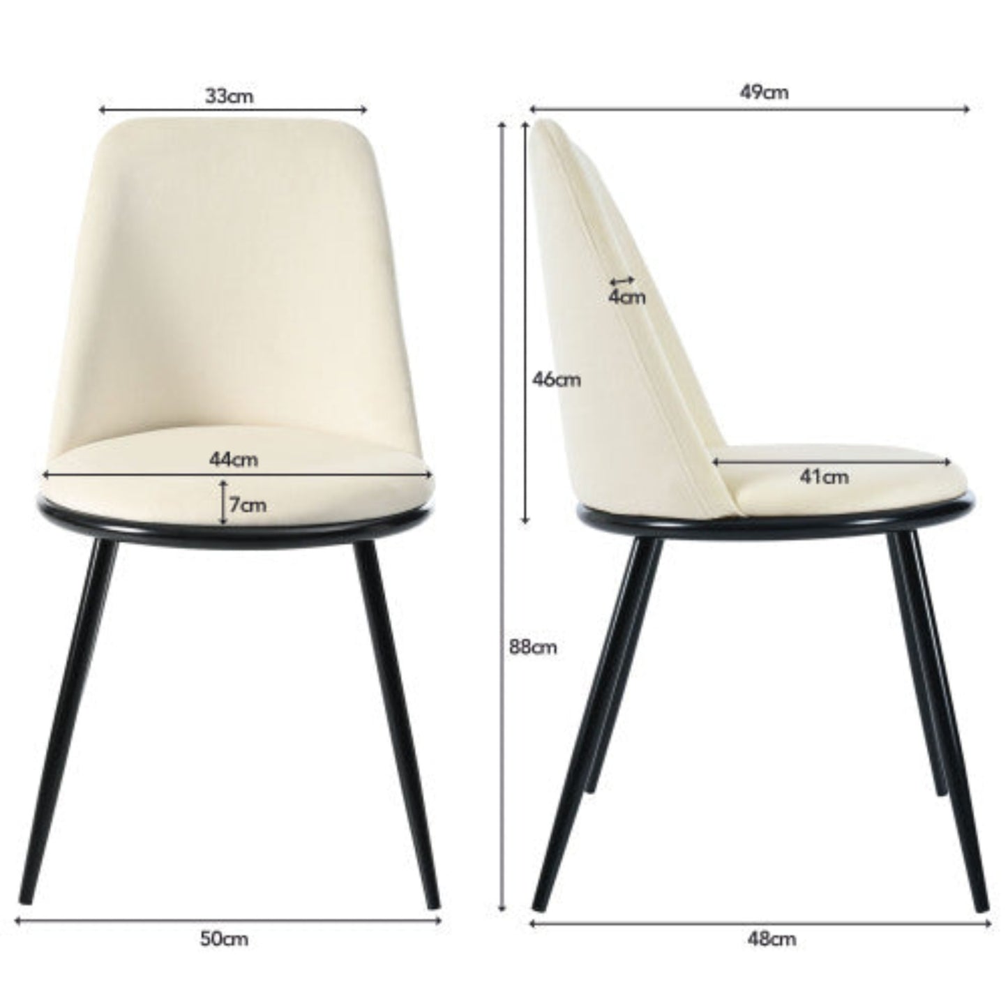 Beige Velvet Dining Chairs,Round Back, Metal Frame, Black Legs,150kg-Set of 2