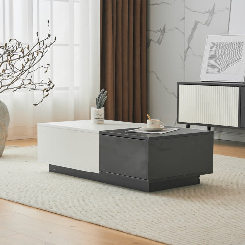 Modern Rectangular Coffee Table-Grey-White with 2 Drawers, 45 kg Load, Perfect for Living Room