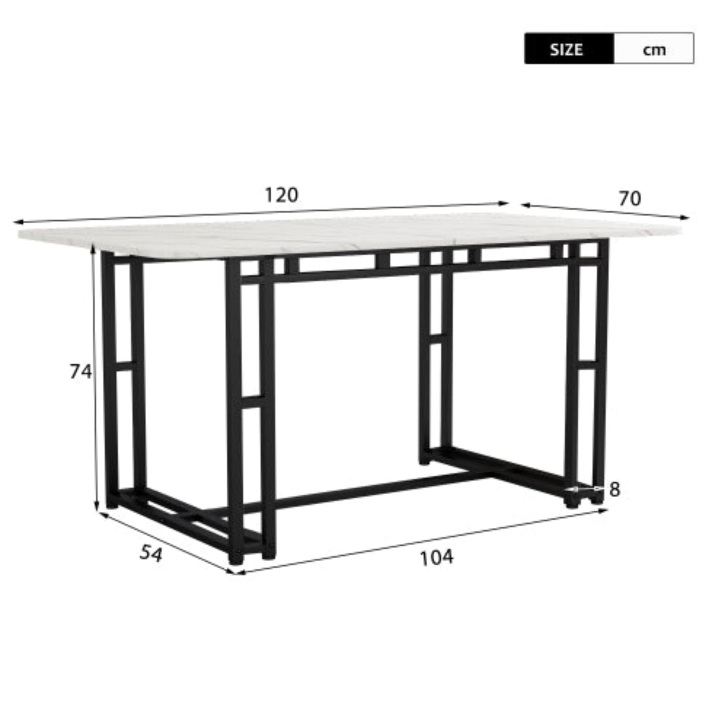 (P)Modern Rectangular Metal Base, Perfect for Dining Room or Living Space-120x70cm Sleek Luxury Dining Table