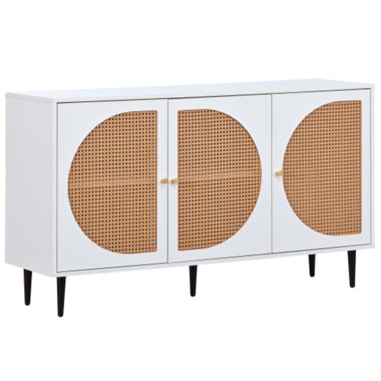 White Rattan-Decorated Sideboard,Chest of Drawers, Metal Handles, Multi-Room,129.8x40x76cm