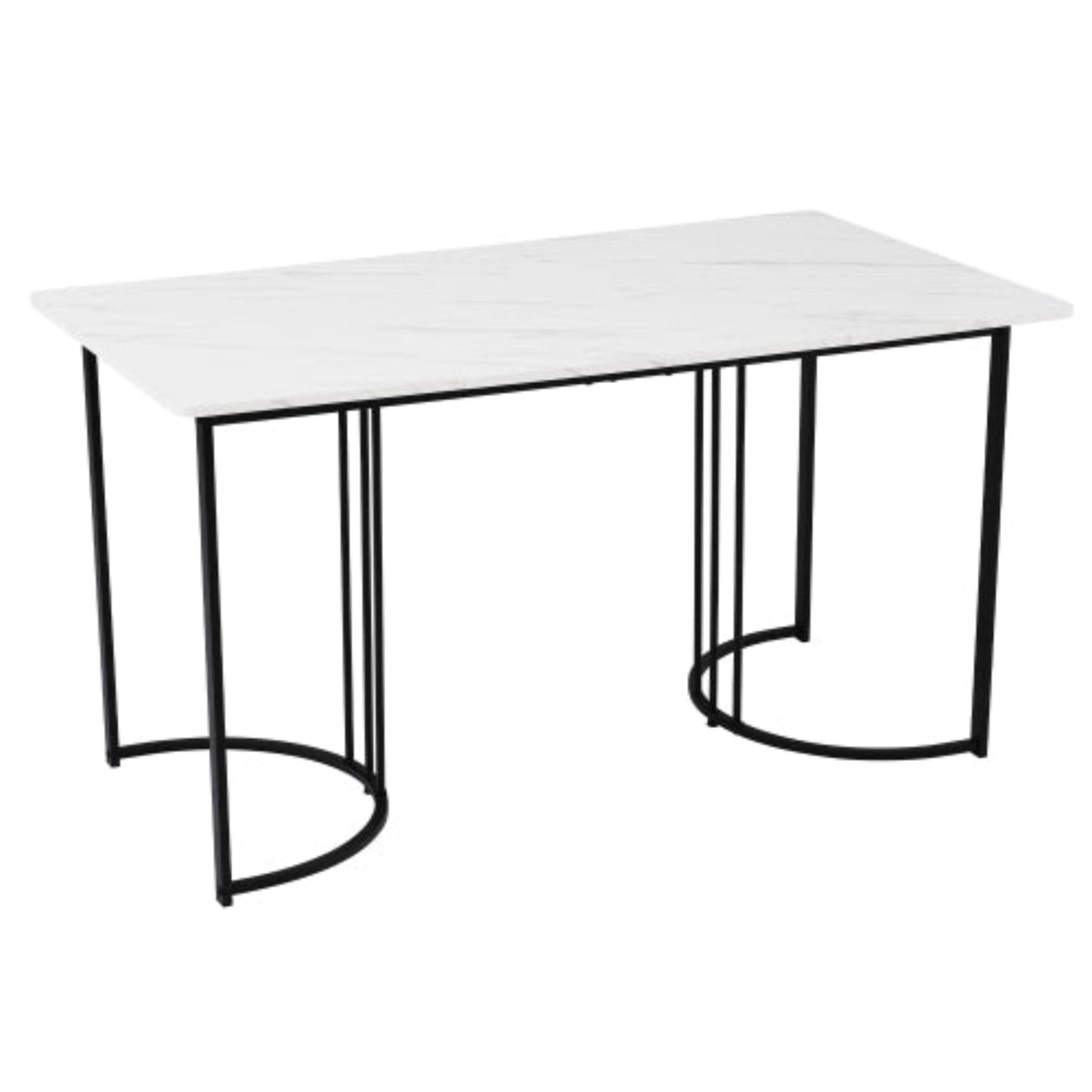 Modern Marble Pattern Dining Table,Metal Frame, Adjustable Feet, WhiteBlack