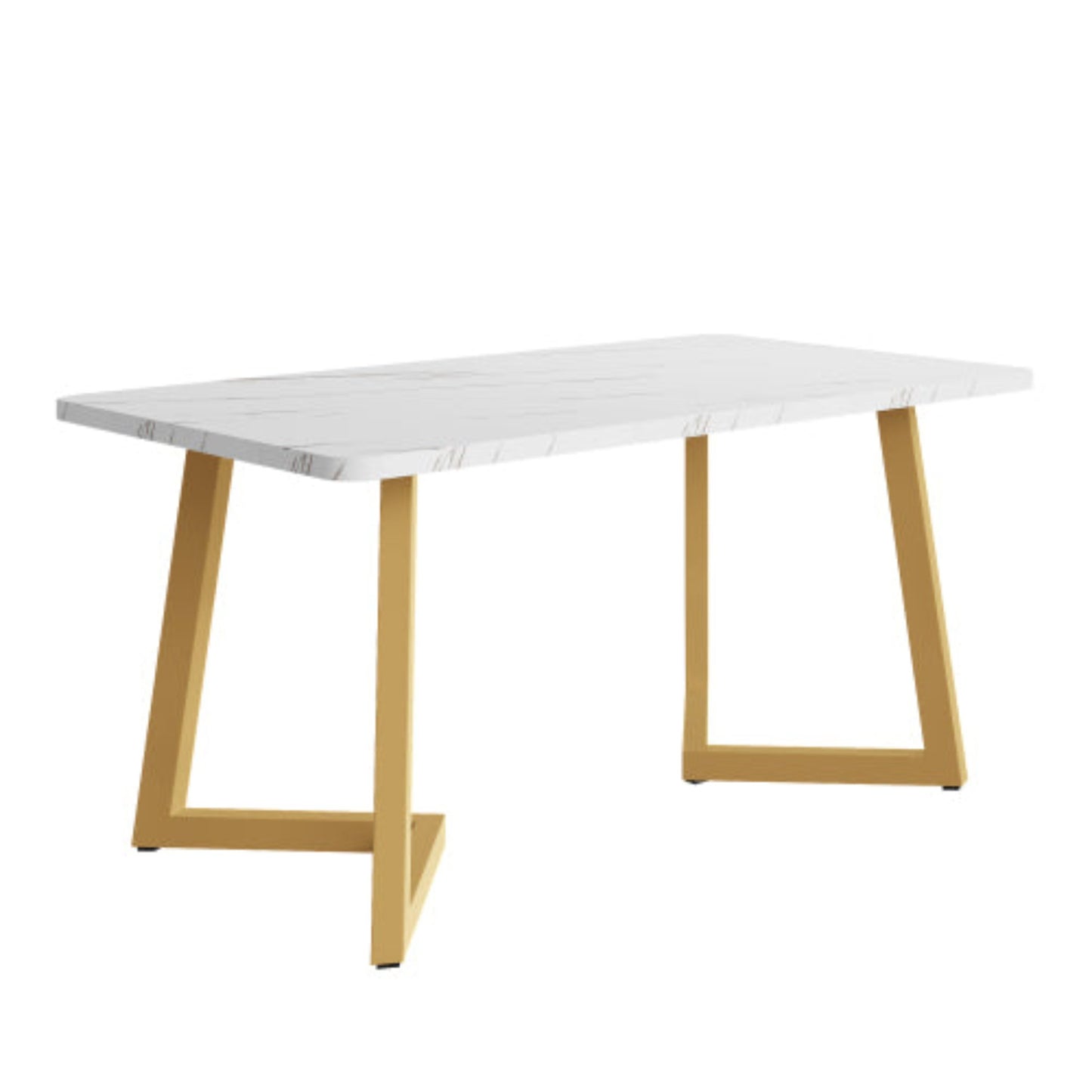 (p)Modern Marble-Pattern Dining Table-White with Golden Accents, Metal Frame, Perfect for Dining Living Rooms