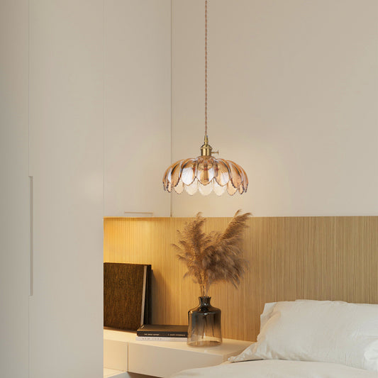 (M)Glass Tawny Pendant Light Fixture Rope Cord 1 Light Hanging Chandelier For Living Room