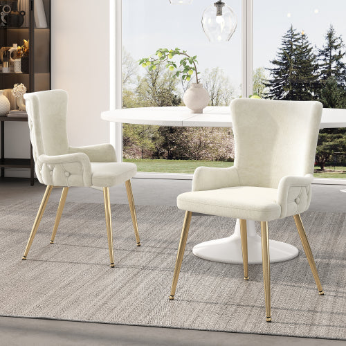 Beige Velvet Dining Chairs with Gold Legs - Luxurious Living Room Seating