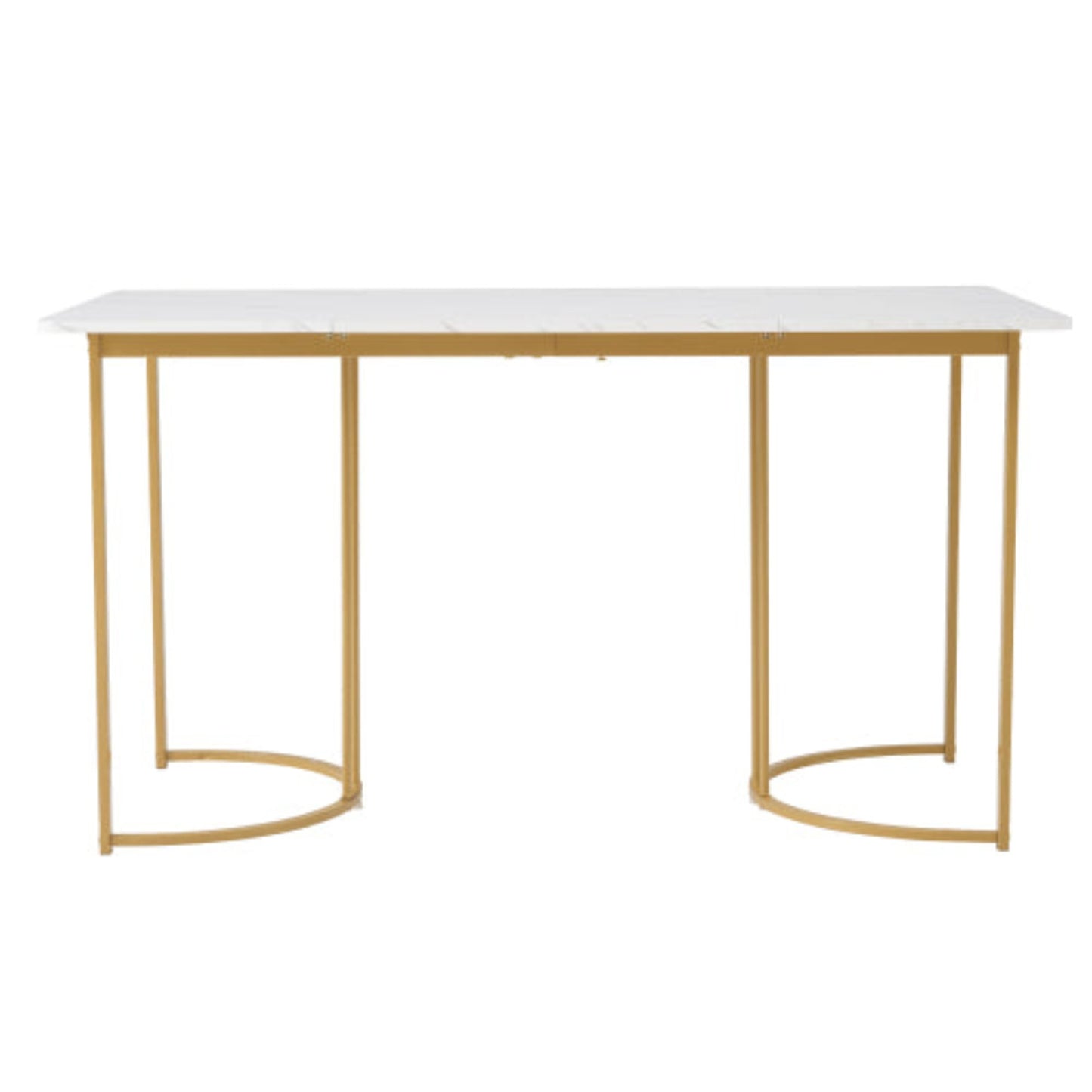 White Golden Modern Marble Pattern Dining Table, Metal Frame, Adjustable Feet