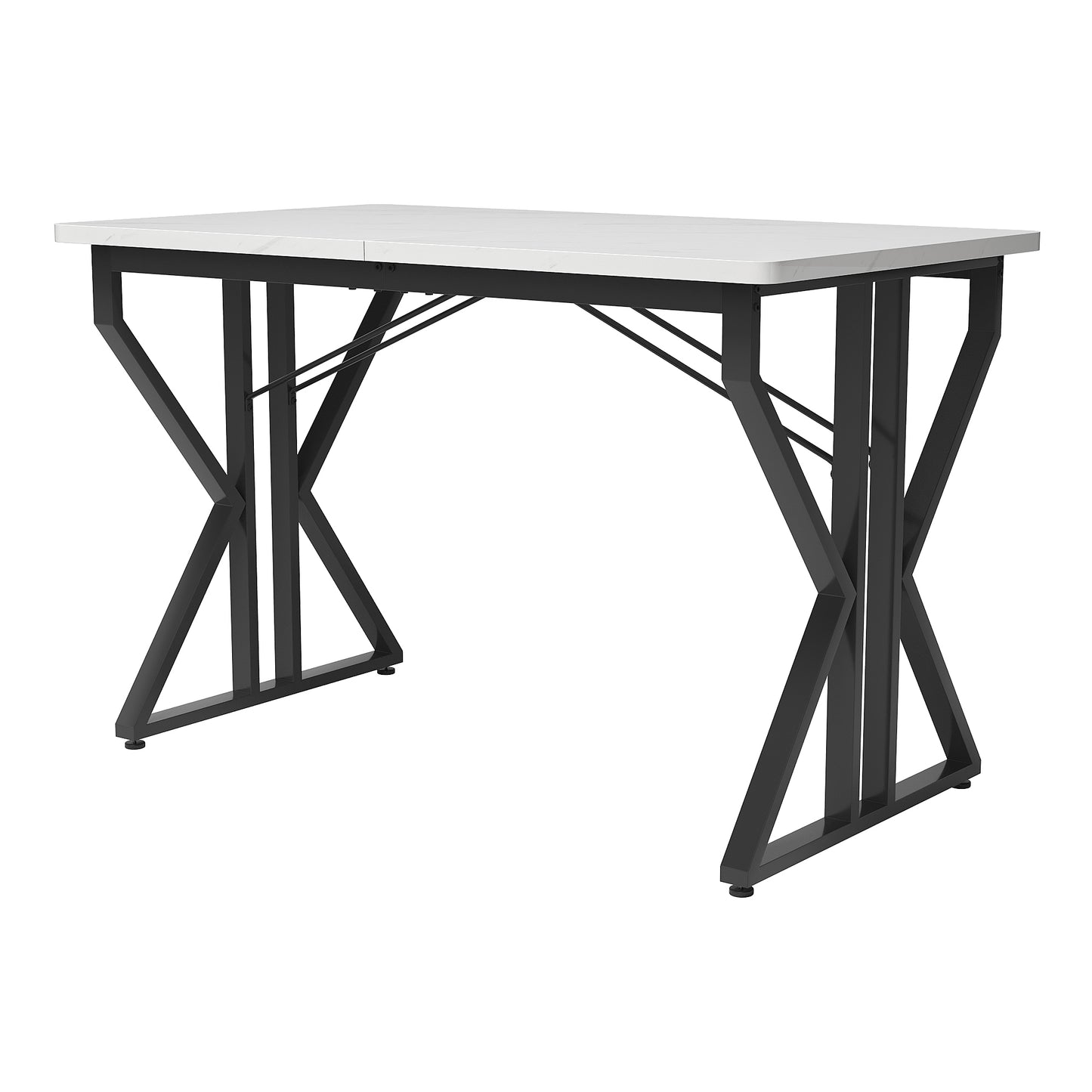 White Modern Marble Dining Table-Metal Legs, Stable Frame, Suitable for Kitchen or Living Room