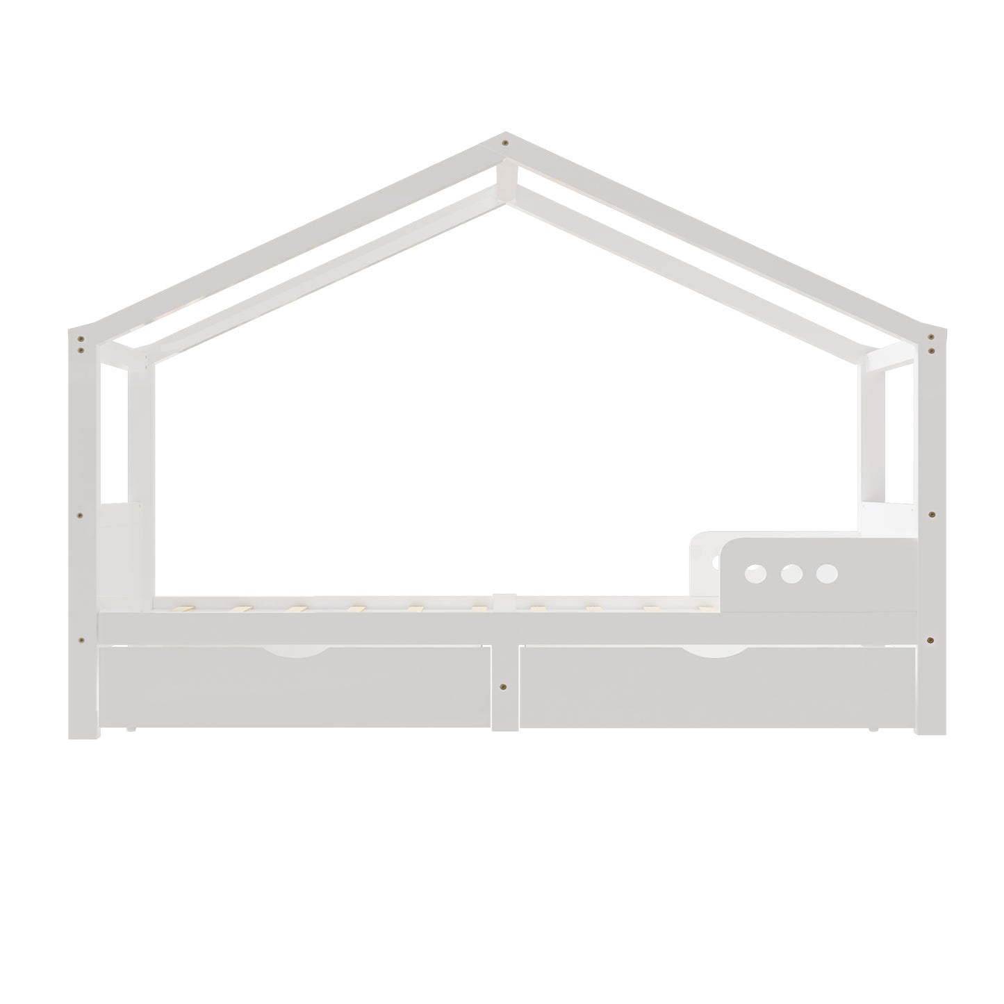 90x200cm White Pine Children's Bed with Double Drawers & Fall Protection