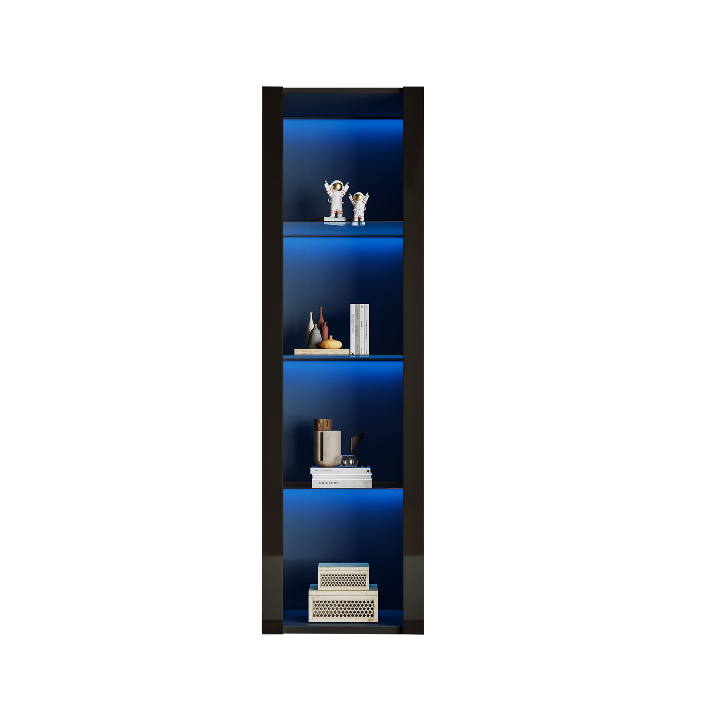 55x38x166cm High-Gloss Display Cabinet with LED Lighting and 3 Glass Shelves