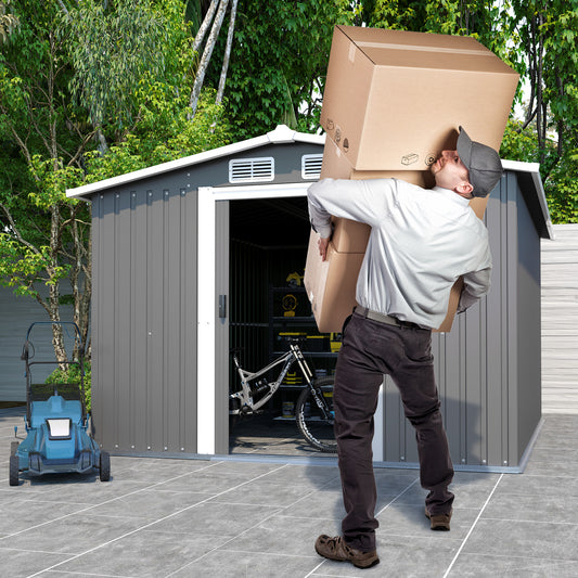 10FT x 8FT Metal Outdoor Storage Shed with Lockable Door, Waterproof & Anti-Corrosion Tool Shed for Backyard, Patio, Lawn & Garden