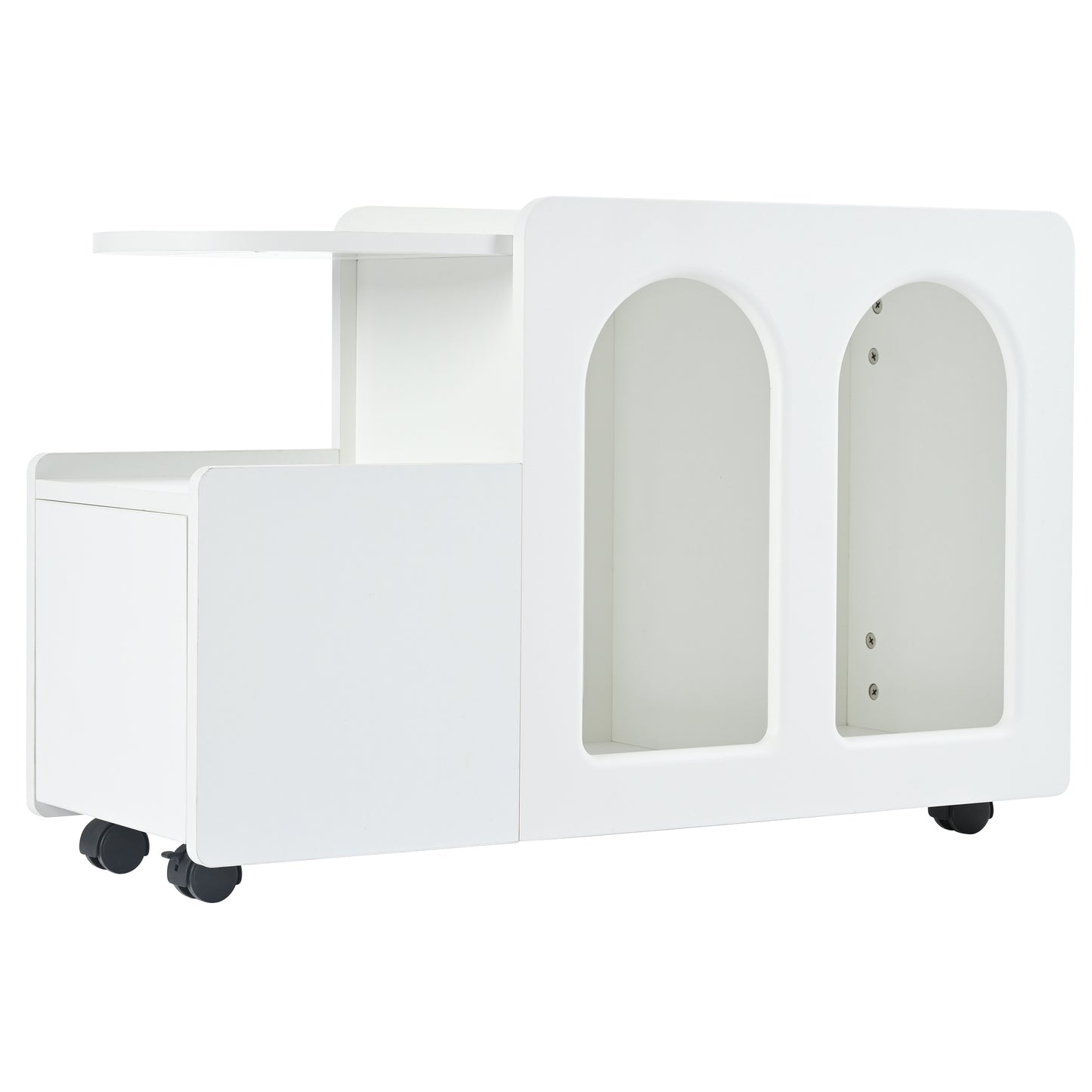 Creamy White Mobile Side Cabinet - Versatile Storage Trolley for Home