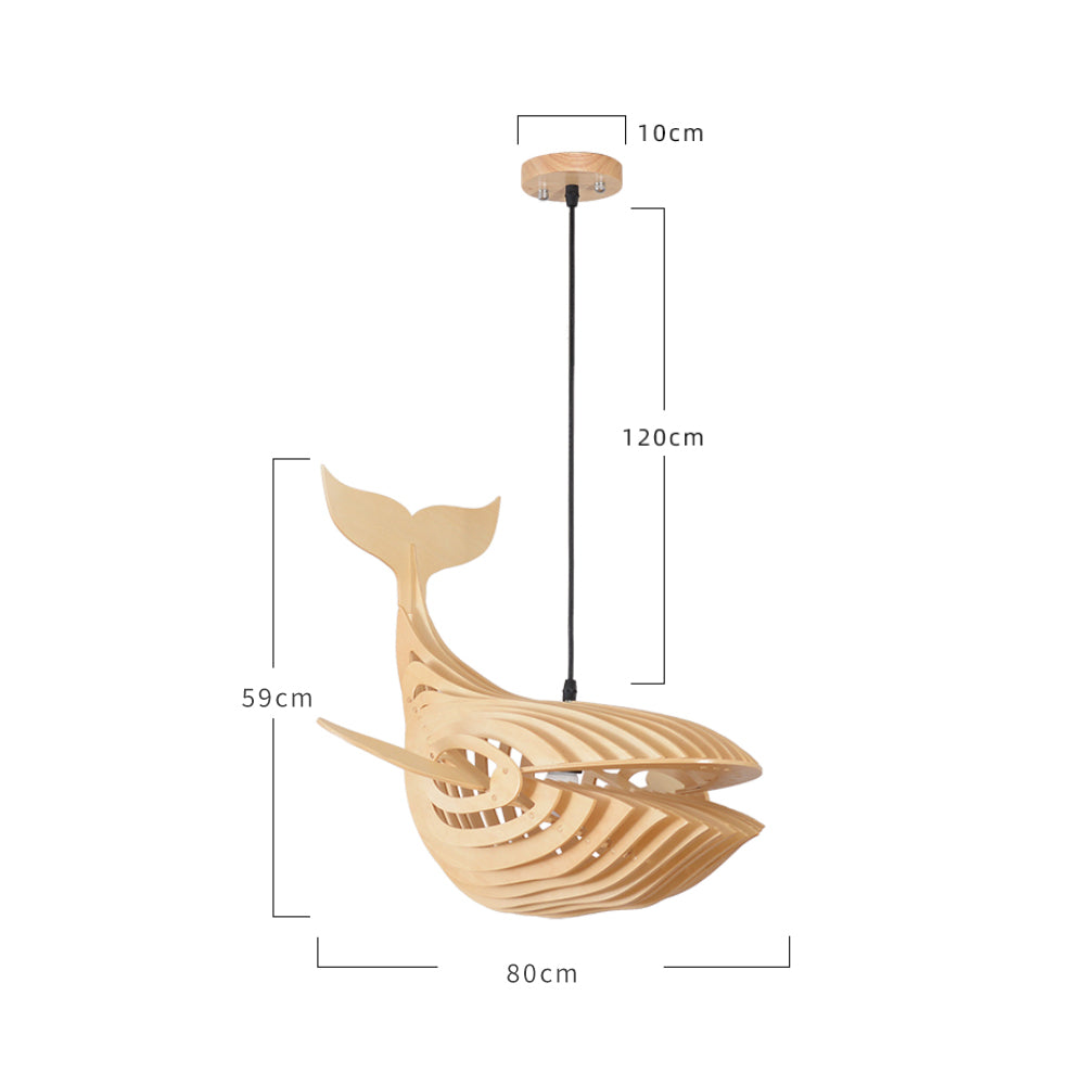 (M) Fish Natural Wood Pendant Light Hanging Chandelier Handmade for Kitchen Island Living Room Bedroom