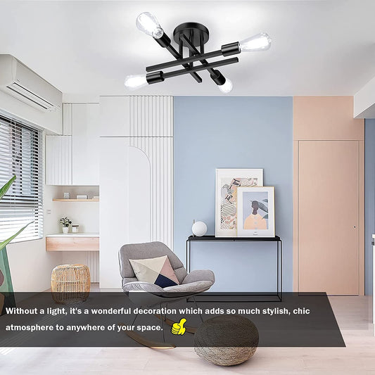 (Y)Semi recessed ceiling light fixture matte black, modern ceiling light, pendant light fixture ceiling suitable for bedroom kitchen living room dining room, 4 lights E26 socket, bulb not included