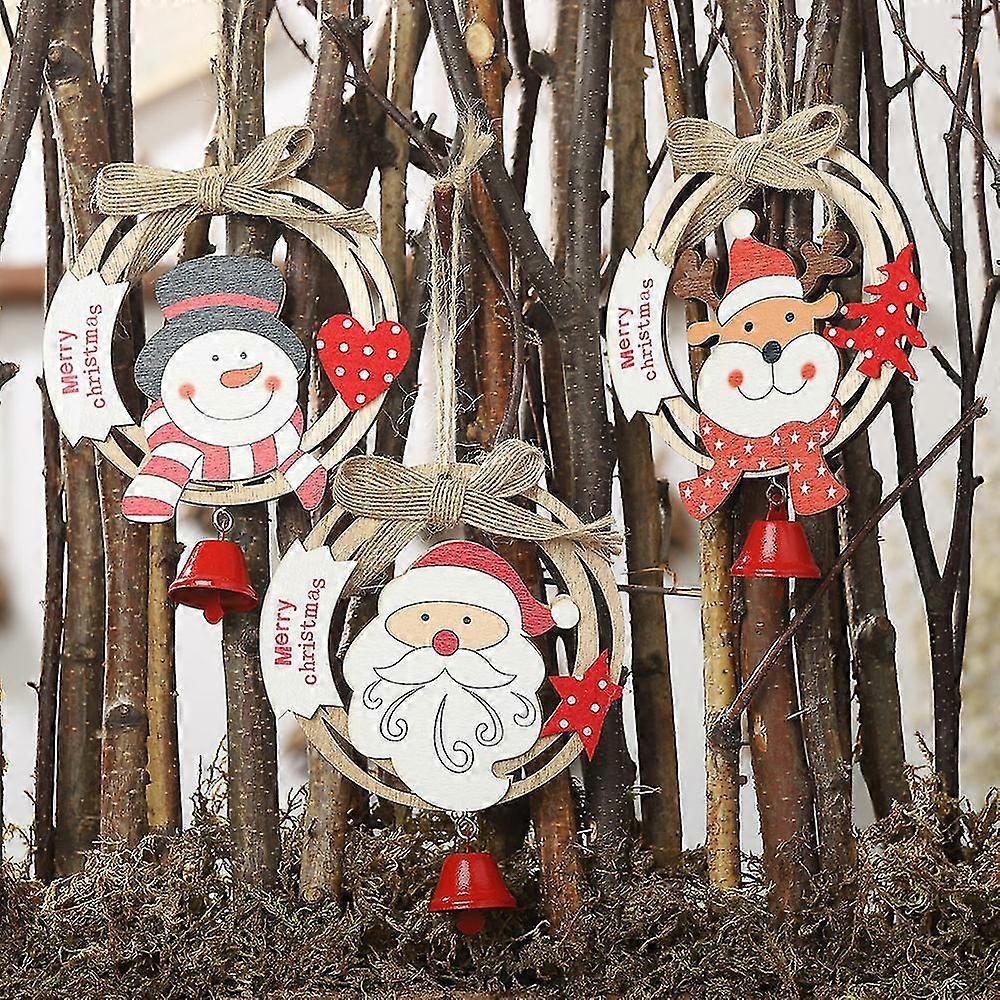 (Y)Christmas Tree Ornaments Christmas Wooden Handmade Party Decorations Tree Hanging Ornaments Home Decor Santa 3pcs