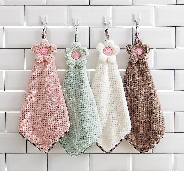 (Y)4pcs Hanging Hand Towels For Kitchen Cream Pink Green Brown White