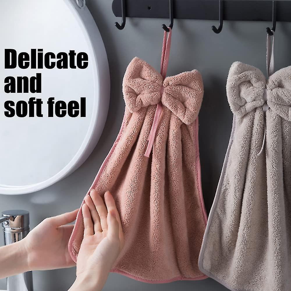 (Y)Pack Of 4 Hand Towels With Tie String, Coral Microfiber Hanging Loop, Cute Super Soft Absorbent Hand Towels.