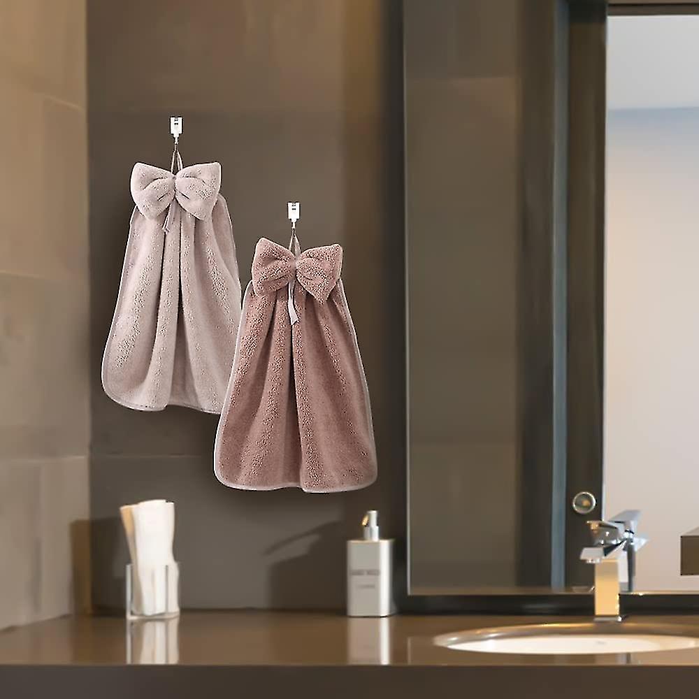 (Y)Pack Of 4 Hand Towels With Tie String, Coral Microfiber Hanging Loop, Cute Super Soft Absorbent Hand Towels.