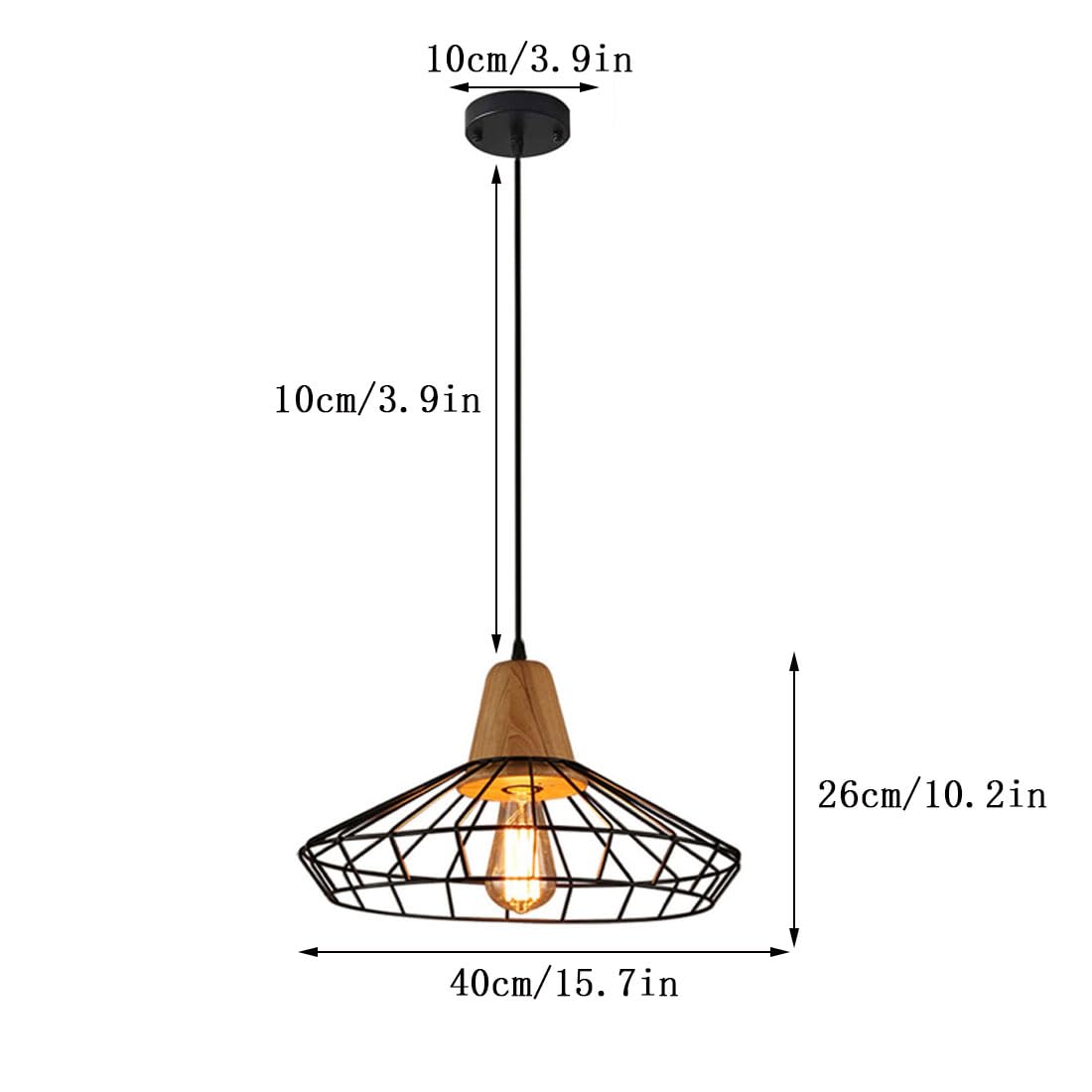 (Y)Industrial Pendant Lighting, Farmhouse Hanging Lamp with Wood & Metal Shande, 1-Light Kitchen Island Fixture Ceiling Light for Dining Room Bedroom Hallway Entryway