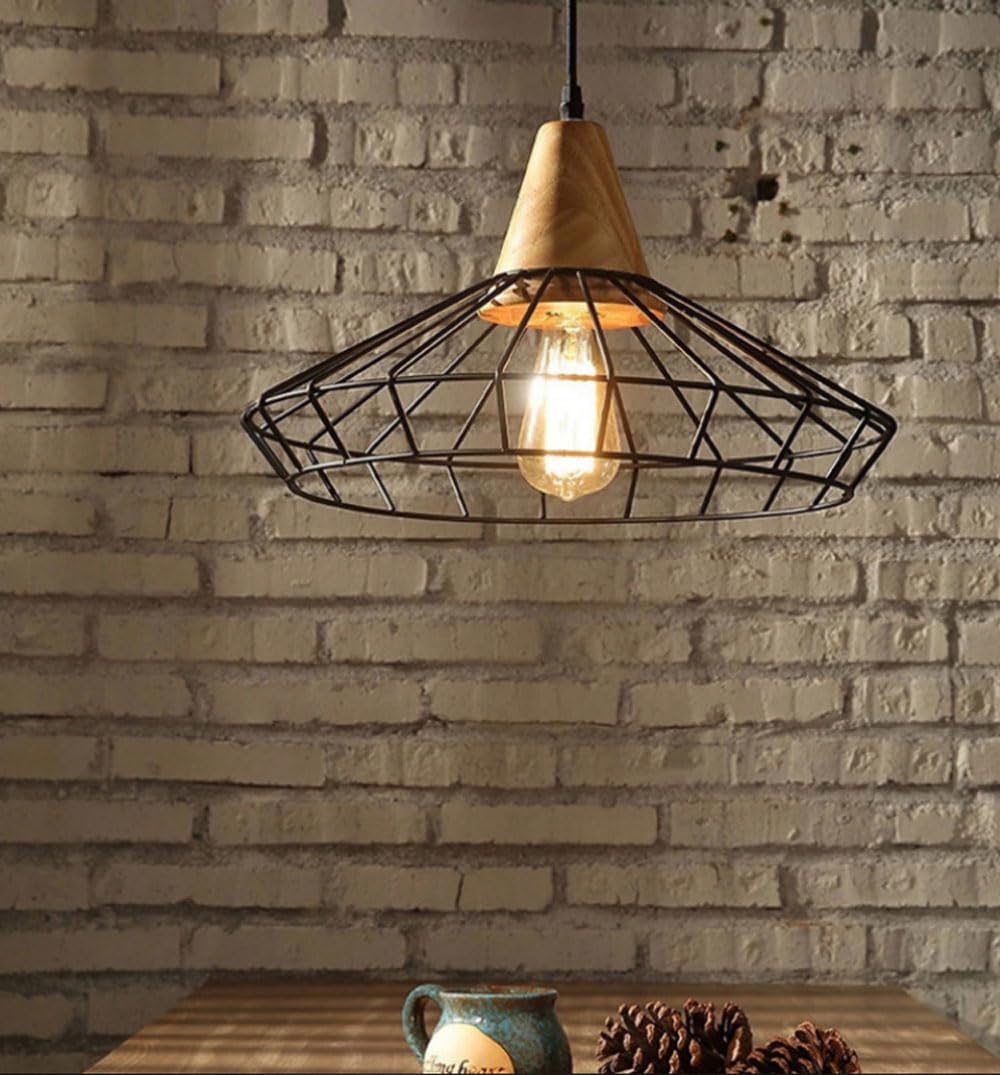 (Y)Industrial Pendant Lighting, Farmhouse Hanging Lamp with Wood & Metal Shande, 1-Light Kitchen Island Fixture Ceiling Light for Dining Room Bedroom Hallway Entryway