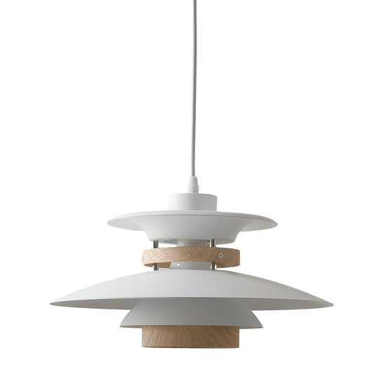 (Y)Modern decorative adjustable pendant light kitchen island, aluminium and wood finish, 1 light E26 base pendant light for restaurant shop dining room (white + light wood grain, 40 cm)