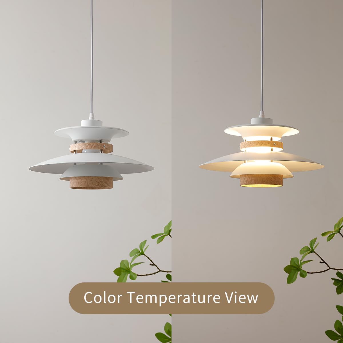(Y)Modern decorative adjustable pendant light kitchen island, aluminium and wood finish, 1 light E26 base pendant light for restaurant shop dining room (white + light wood grain, 40 cm)