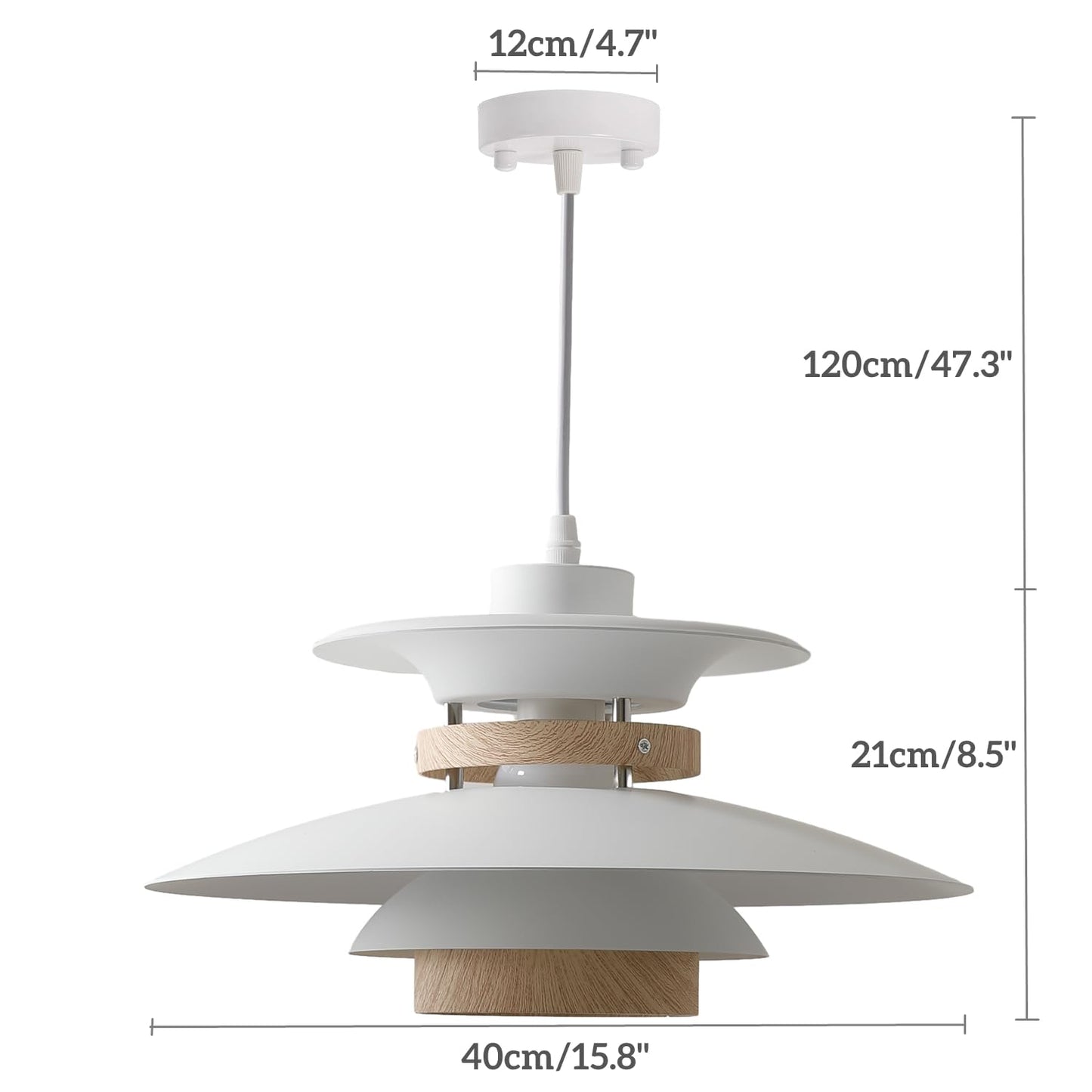 (Y)Modern decorative adjustable pendant light kitchen island, aluminium and wood finish, 1 light E26 base pendant light for restaurant shop dining room (white + light wood grain, 40 cm)