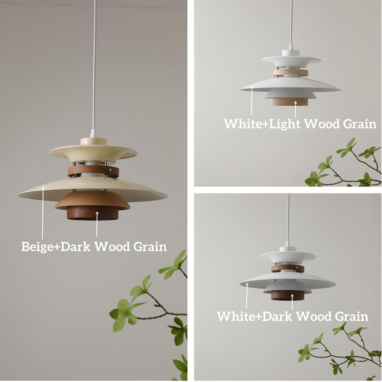 (Y)Modern decorative adjustable pendant light kitchen island, aluminium and wood finish, 1 light E26 base pendant light for restaurant shop dining room (white + light wood grain, 40 cm)