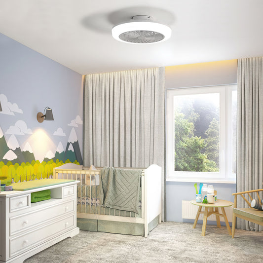 18" Enclosed Bladeless Ceiling Fan with Light & Remote, Modern Low Profile Flush Mount for Bedroom, Kitchen, Dining Room