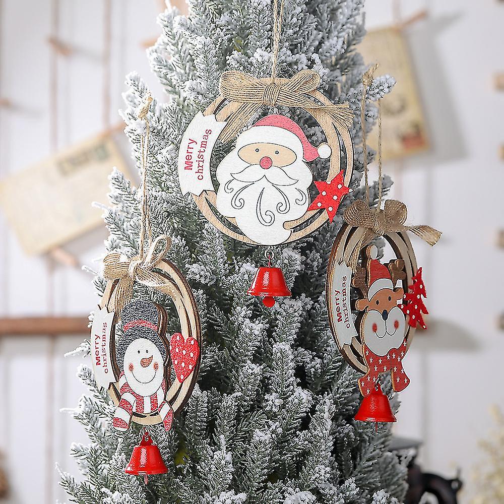 (Y)Christmas Tree Ornaments Christmas Wooden Handmade Party Decorations Tree Hanging Ornaments Home Decor Santa 3pcs