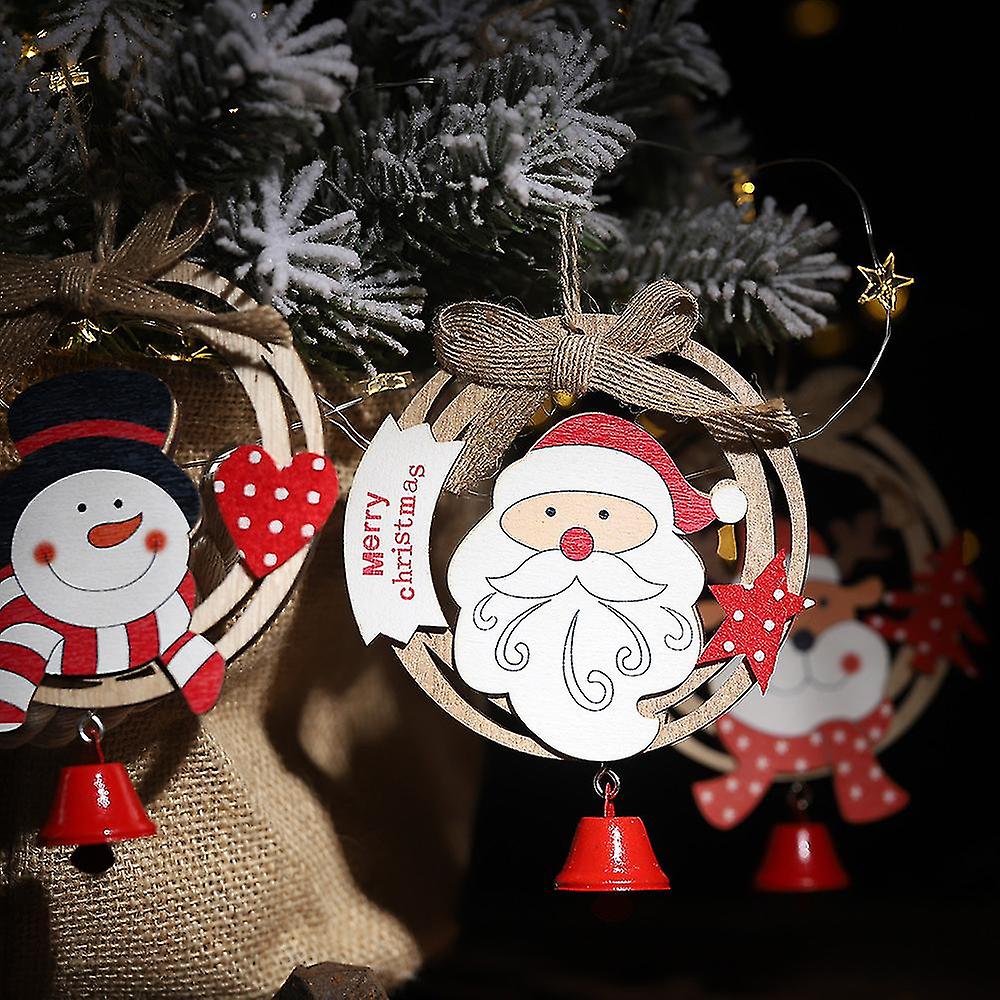 (Y)Christmas Tree Ornaments Christmas Wooden Handmade Party Decorations Tree Hanging Ornaments Home Decor Santa 3pcs