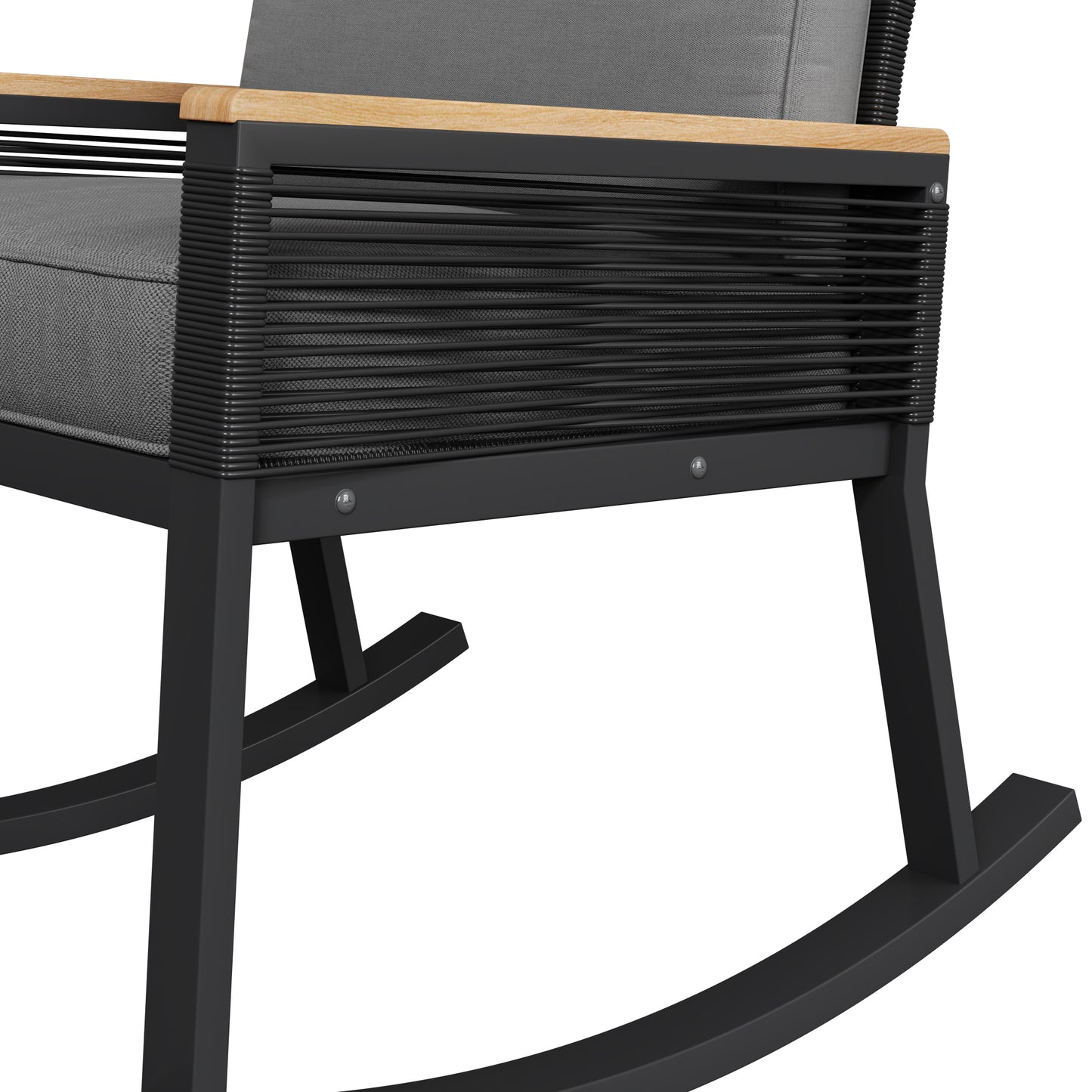 3-piece set, rope rocking chair set, glass coffee table with seat cushion and backrest, suitable for garden, terrace
