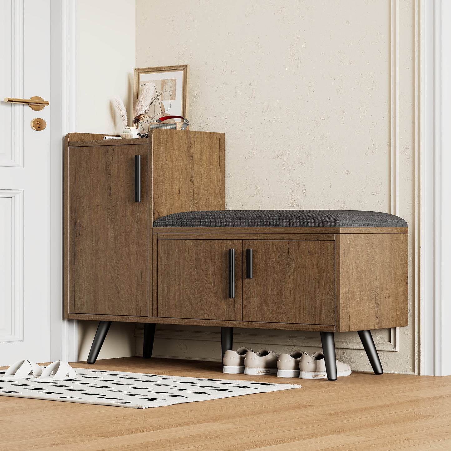 Modern Storage Shoe Bench with Three Doors