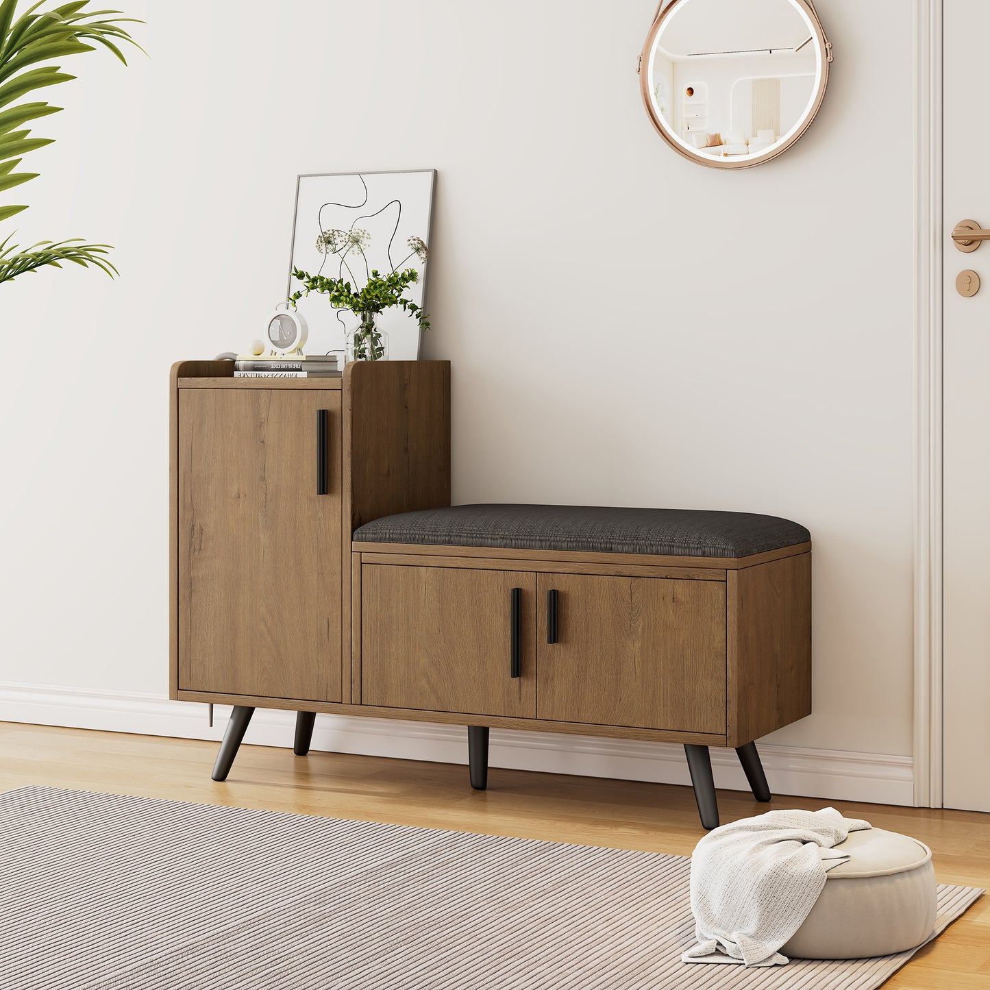 Modern Storage Shoe Bench with Three Doors