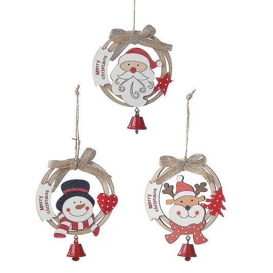 (Y)Christmas Tree Ornaments Christmas Wooden Handmade Party Decorations Tree Hanging Ornaments Home Decor Santa 3pcs