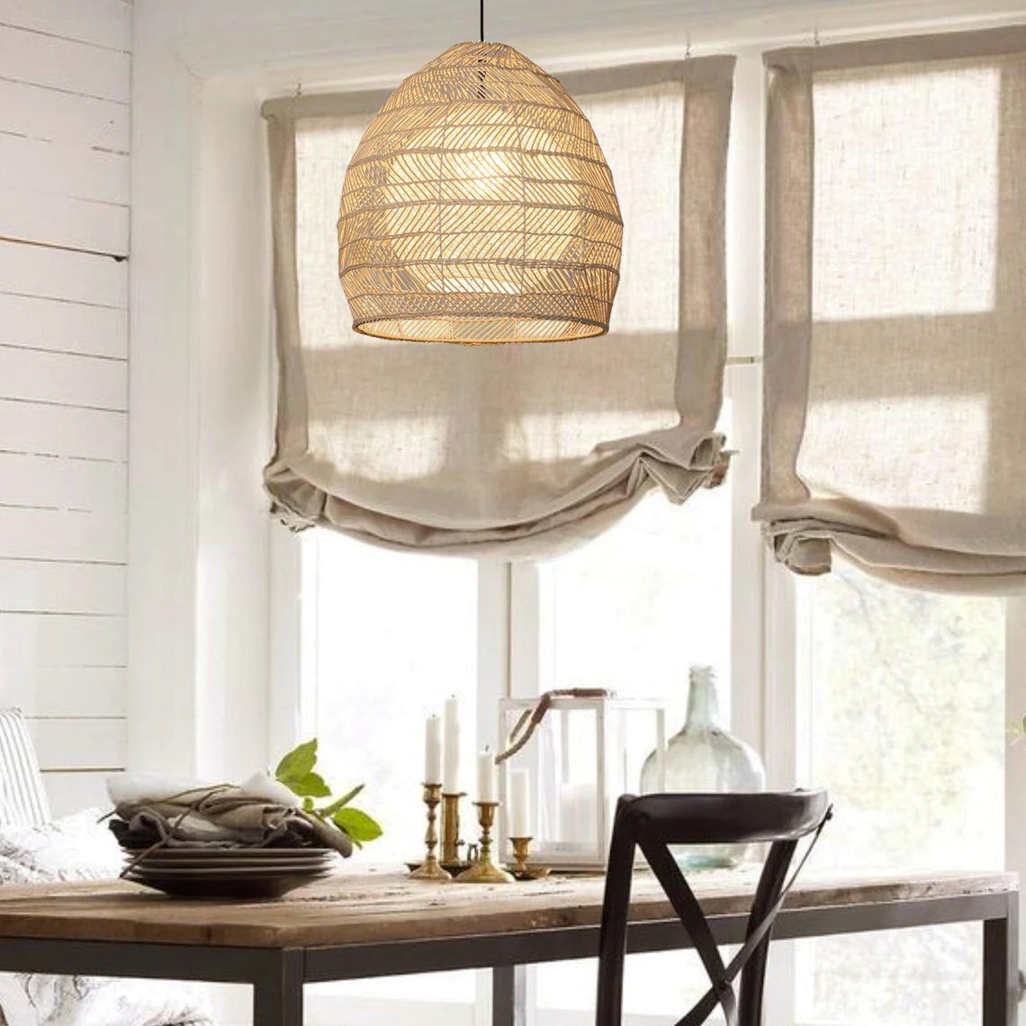 Arturesthome Nursery Boho Natural Woven Wicker Rattan Chandelier Basket Light Fixture