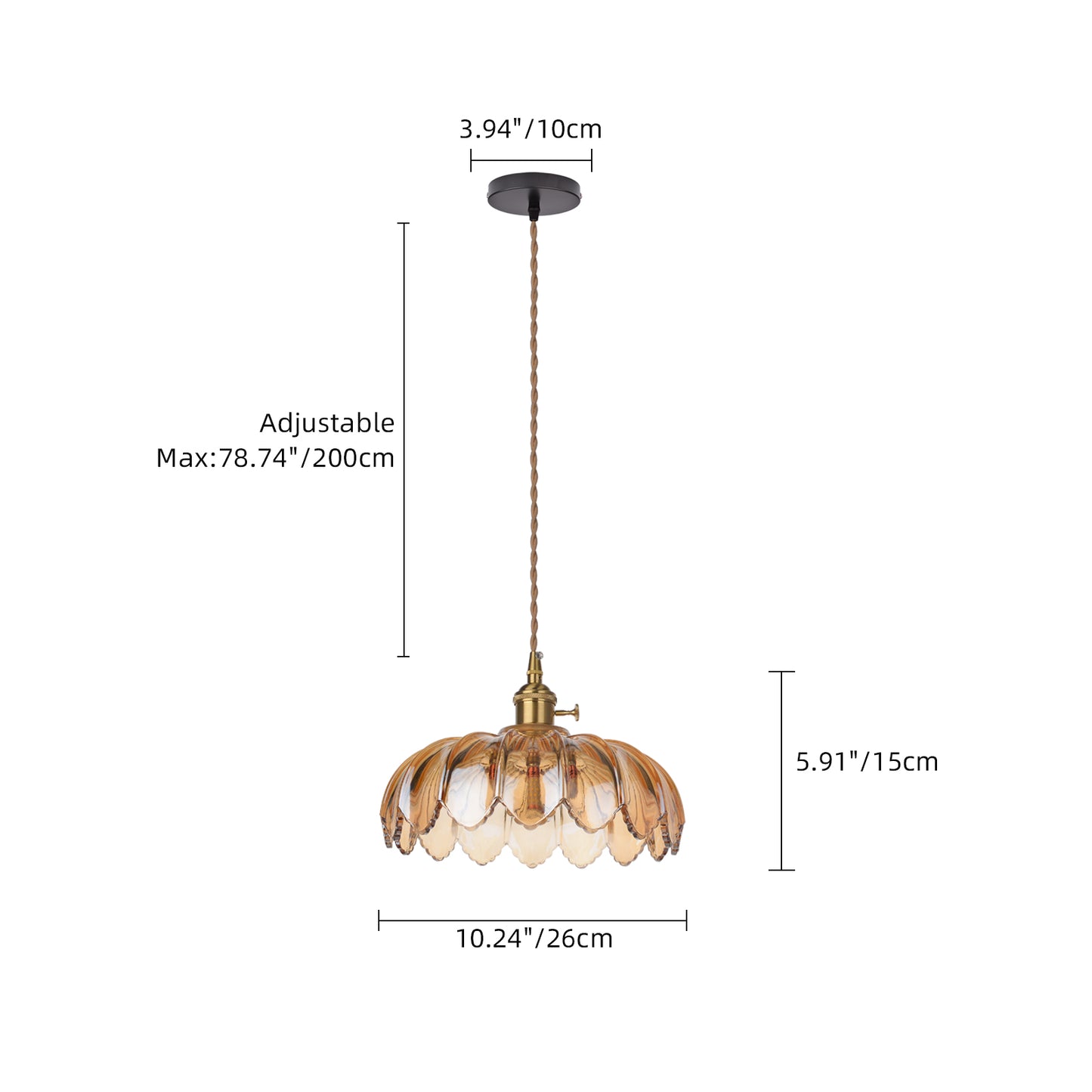 (M)Glass Tawny Pendant Light Fixture Rope Cord 1 Light Hanging Chandelier For Living Room